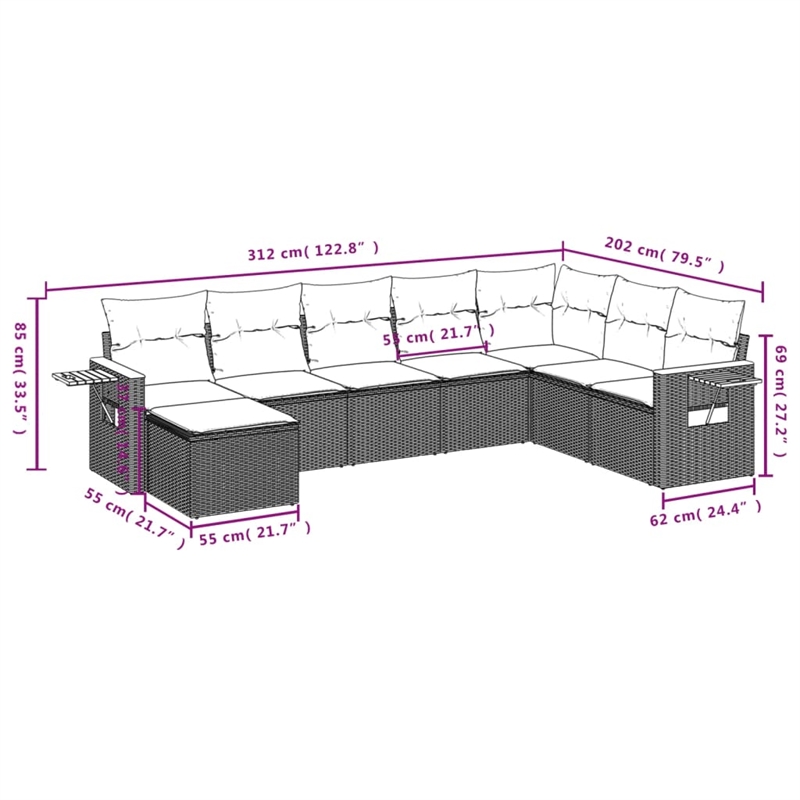 vidaXL 8 Piece Solid Acacia Wood Small Sofa Set in Beige