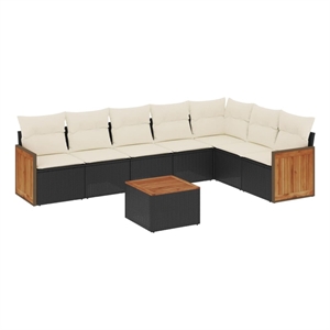 vidaXL 8 Piece Solid Acacia Wood Large Sofa Set in Black/White/Cream
