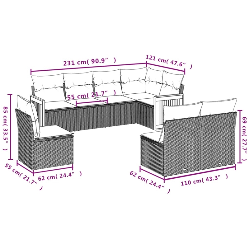 vidaXL 8 Piece Small Sofa Set in Black/Cream
