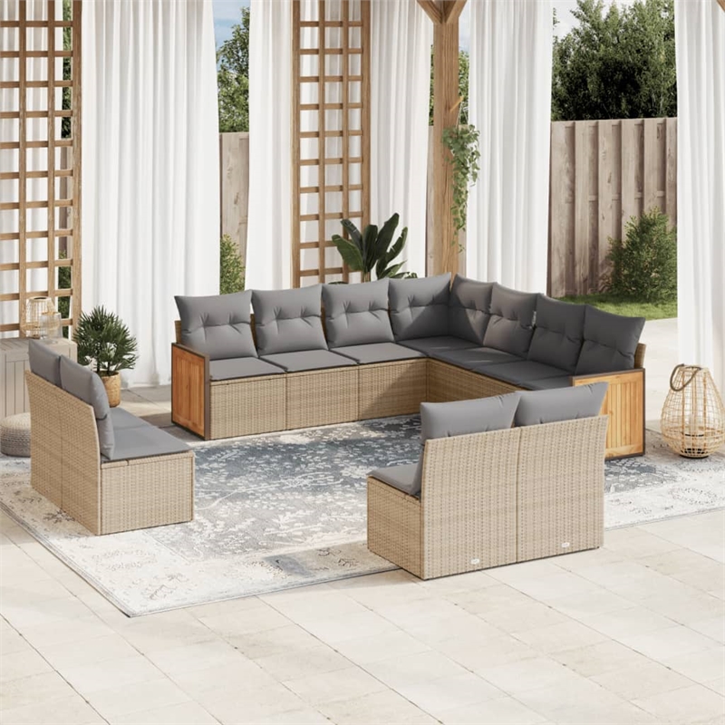 vidaXL 11 Piece Poly Rattan Sofa Set in Gray/Beige