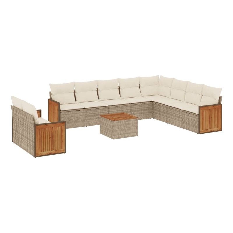 vidaXL 11 Piece Solid Acacia Wood Large Sofa Set in Beige