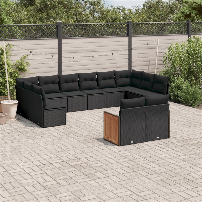 vidaXL 12 Piece Poly Rattan Large Sofa Set in Black