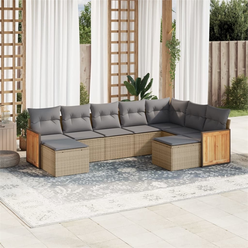 vidaXL 9 Piece Poly Rattan Small Sofa Set in Gray/Beige
