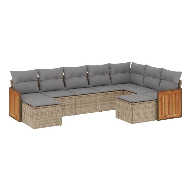 vidaXL 9 Piece Poly Rattan Small Sofa Set in Gray/Beige