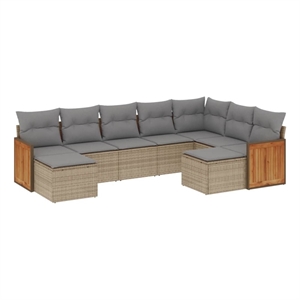 vidaXL 9 Piece Poly Rattan Small Sofa Set in Gray/Beige