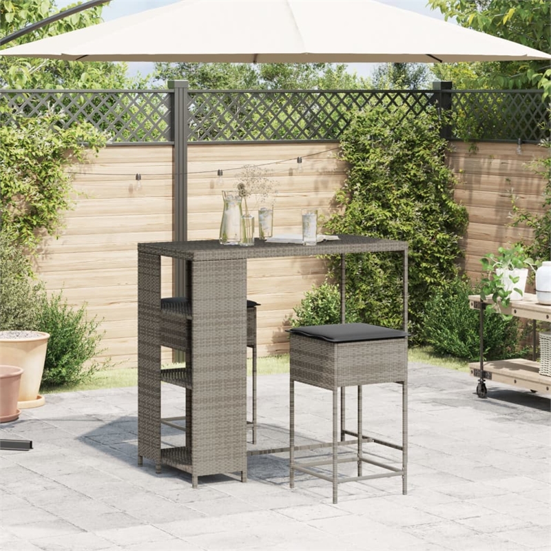 vidaXL 3 Piece Poly Rattan Bar Set in Gray