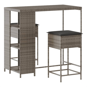 vidaXL 3 Piece Poly Rattan Bar Set in Gray