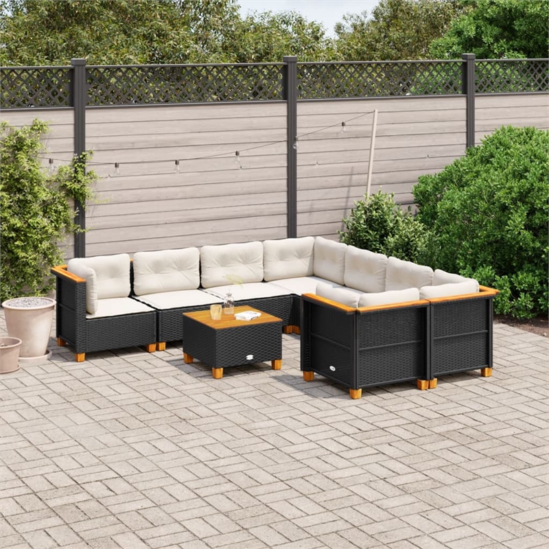 vidaXL 9 Piece Poly Rattan Sofa Set in Black/Cream