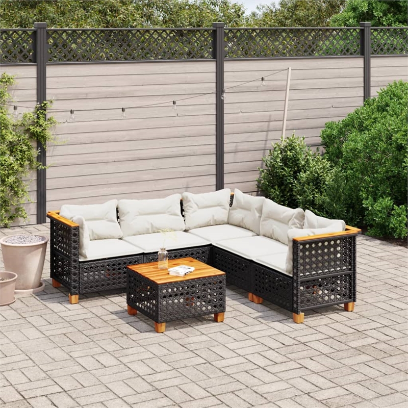 vidaXL 6 Piece Poly Rattan Sofa Set in Black/White/Cream