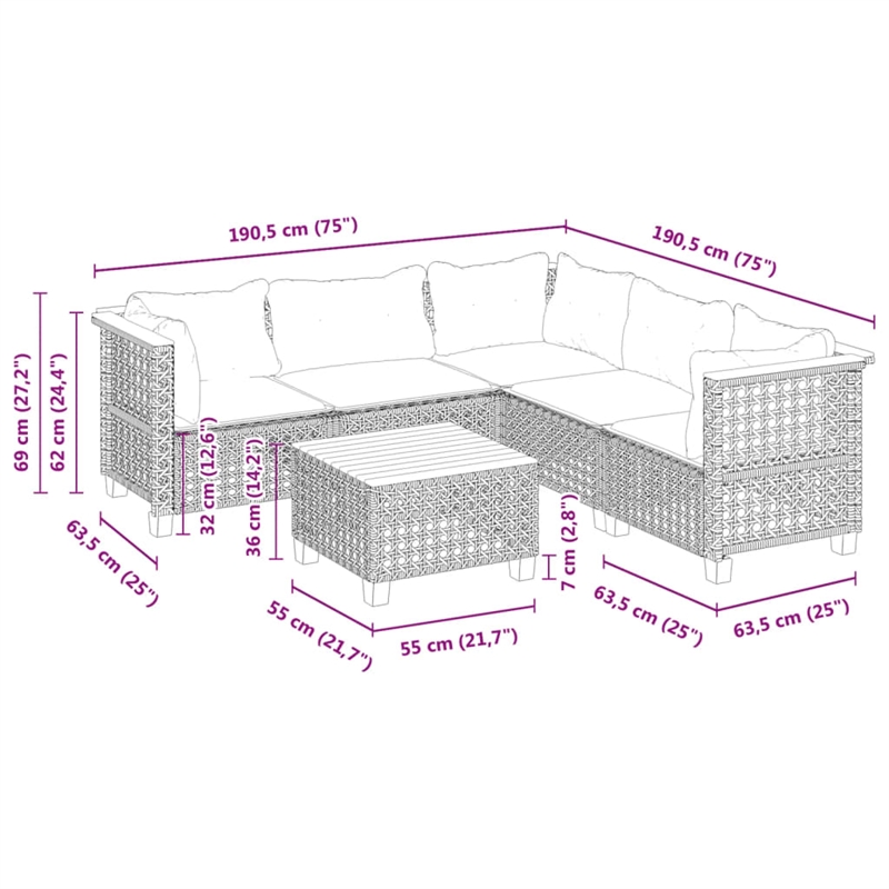 vidaXL 6 Piece Poly Rattan Sofa Set in Black/White/Cream