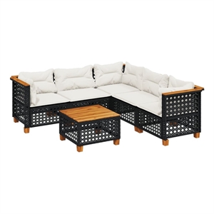 vidaXL 6 Piece Poly Rattan Sofa Set in Black/White/Cream