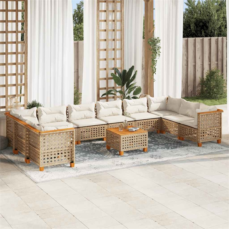 vidaXL 11 Piece Solid Acacia Wood Large Sofa Set in Beige