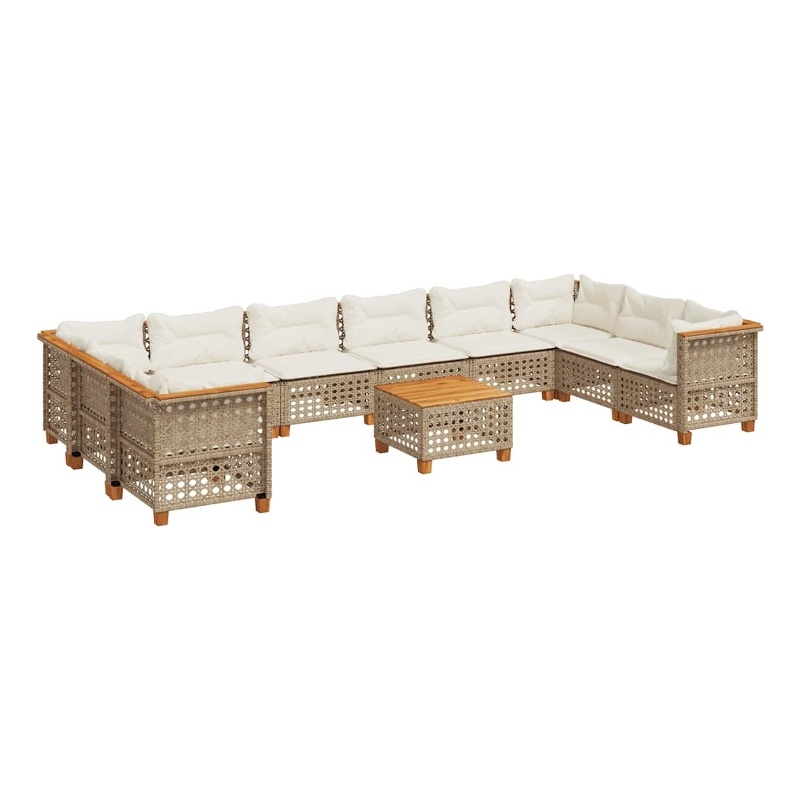 vidaXL 11 Piece Solid Acacia Wood Large Sofa Set in Beige