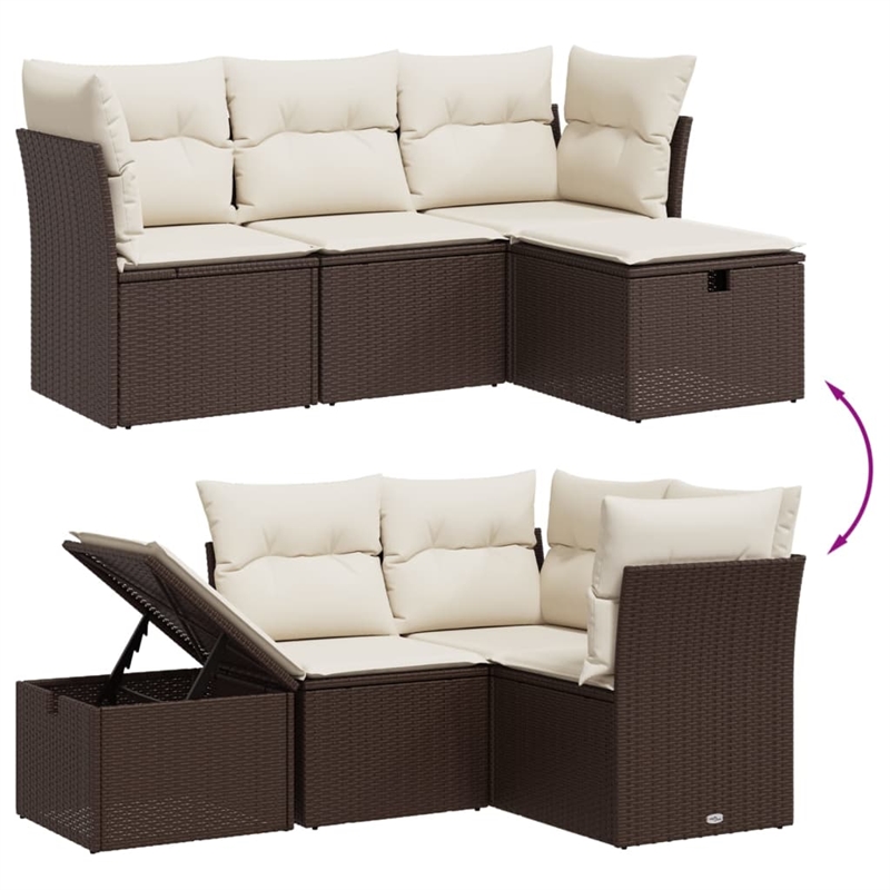 vidaXL 4 Piece Sofa Set in White/Brown/Cream