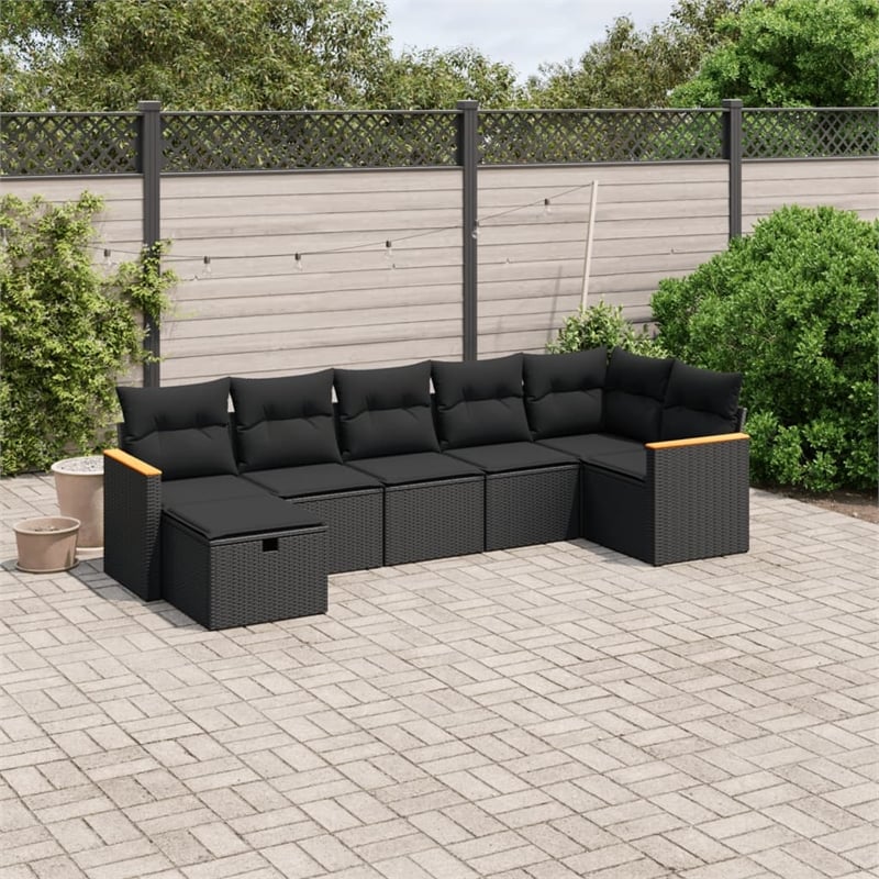 vidaXL 7 Piece Poly Rattan Sofa Set in Black