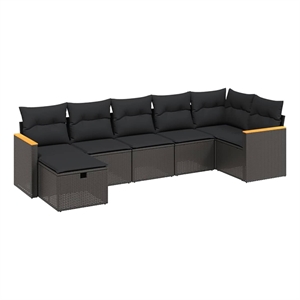 vidaXL 7 Piece Poly Rattan Sofa Set in Black