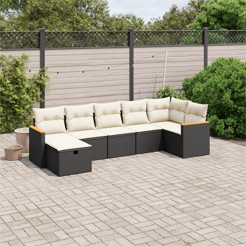 vidaXL 7 Piece Poly Rattan Sofa Set in Black/White/Cream