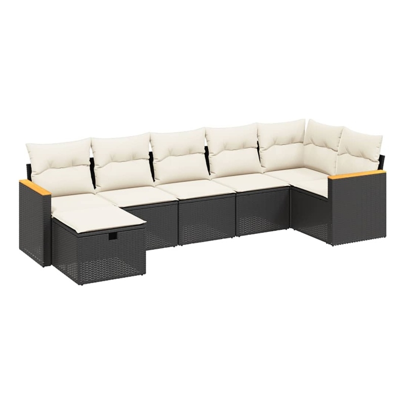 vidaXL 7 Piece Poly Rattan Sofa Set in Black/White/Cream