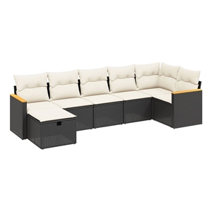 vidaXL 7 Piece Poly Rattan Sofa Set in Black/White/Cream