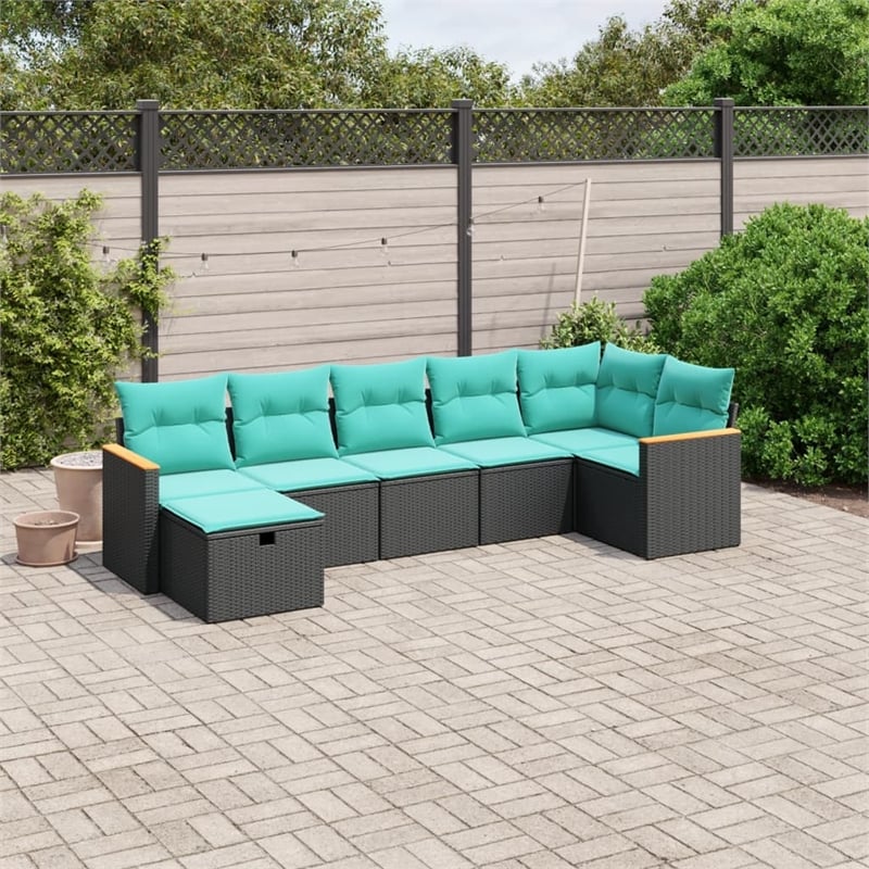 vidaXL 7 Piece Poly Rattan Sofa Set in Black/Blue