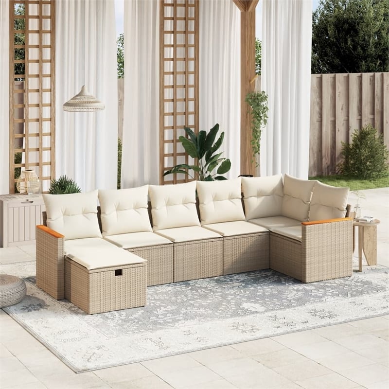 vidaXL 7 Piece Poly Rattan Sofa Set in Beige