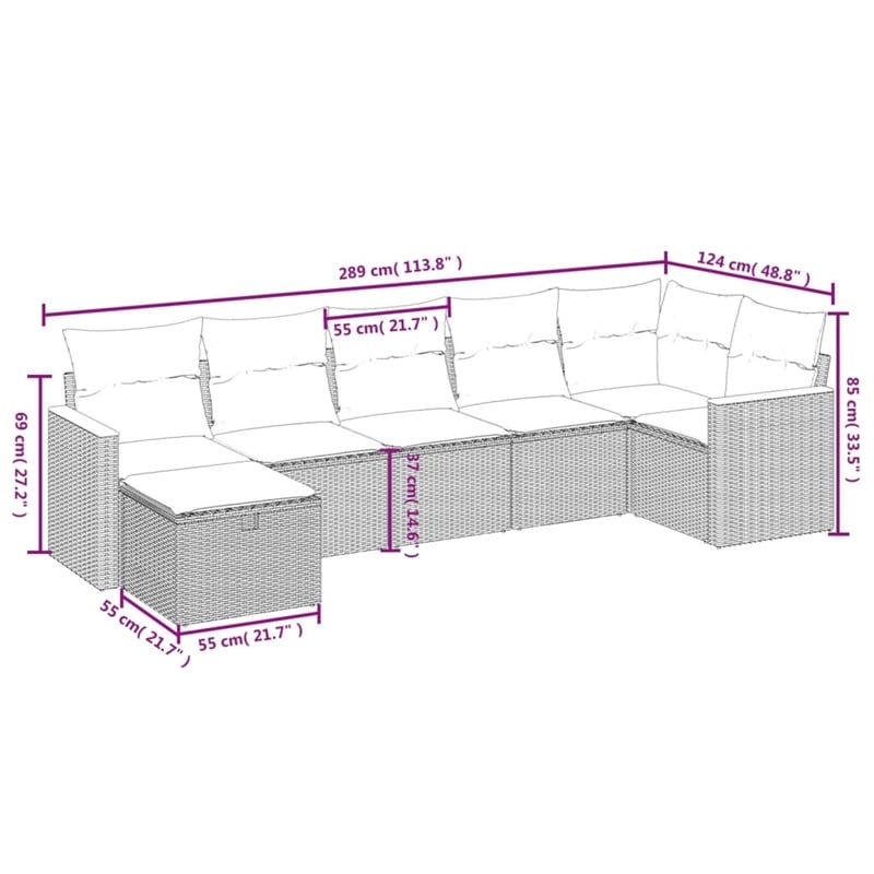 vidaXL 7 Piece Poly Rattan Sofa Set in Beige