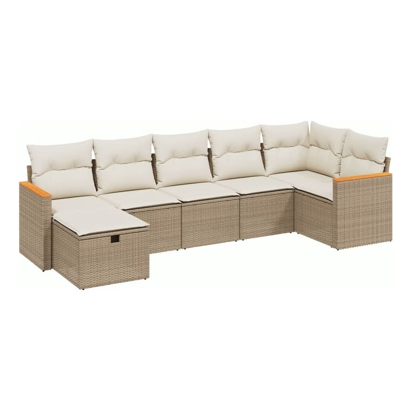 vidaXL 7 Piece Poly Rattan Sofa Set in Beige