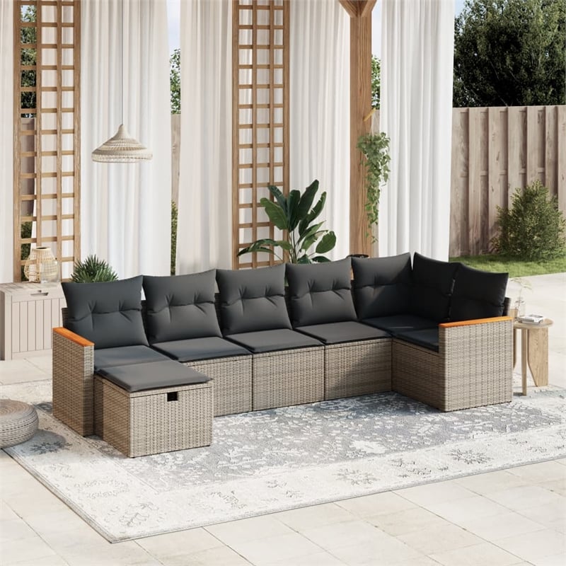 vidaXL 7 Piece Poly Rattan Sofa Set in Gray