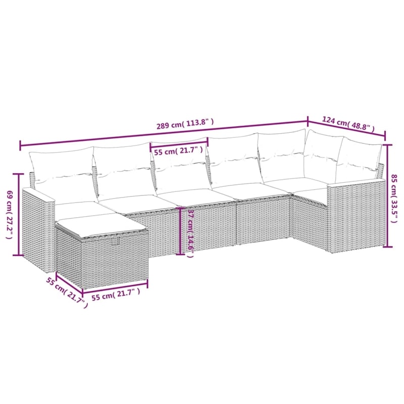 vidaXL 7 Piece Poly Rattan Sofa Set in Gray