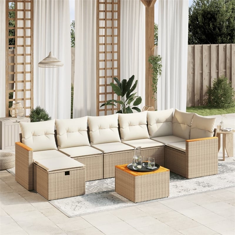 vidaXL 8 Piece Poly Rattan Sofa Set in Beige