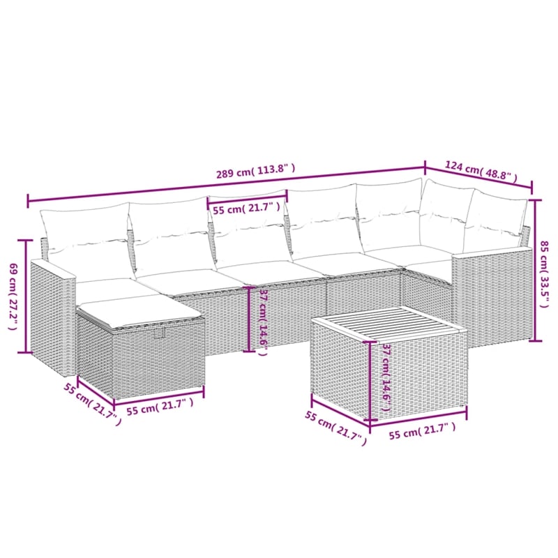 vidaXL 8 Piece Poly Rattan Sofa Set in Beige