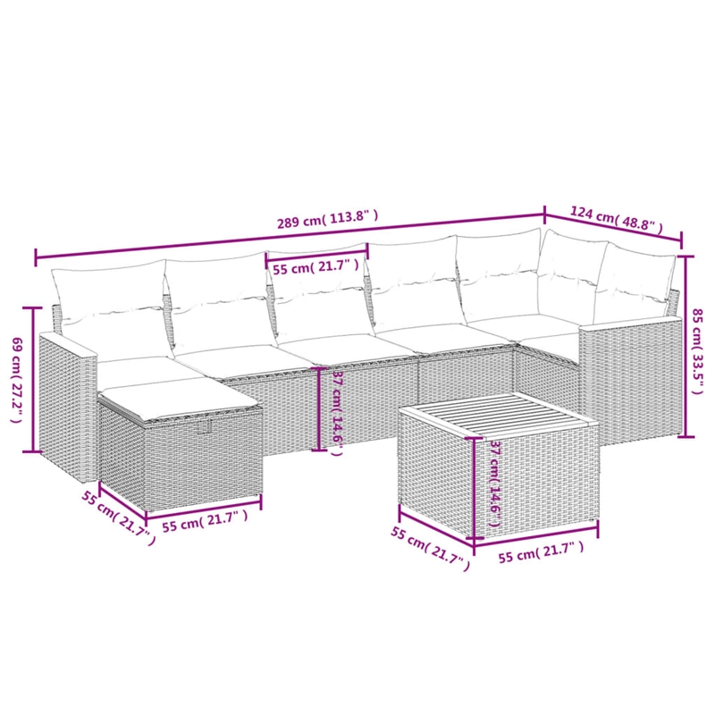 vidaXL 8 Piece Solid Acacia Wood Sofa Set in Gray