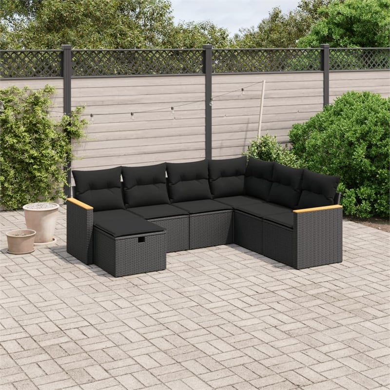 vidaXL 7 Piece Poly Rattan Sofa Set in Black