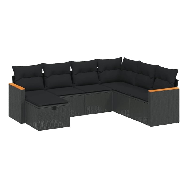 vidaXL 7 Piece Poly Rattan Sofa Set in Black