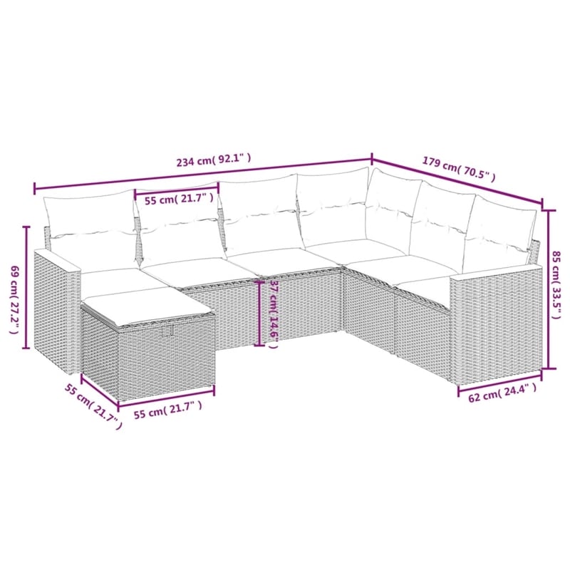 vidaXL 7 Piece Poly Rattan Sofa Set in Black/Blue