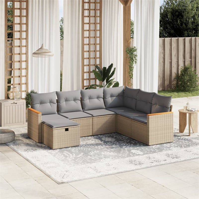 vidaXL 7 Piece Poly Rattan Small Sofa Set in Beige