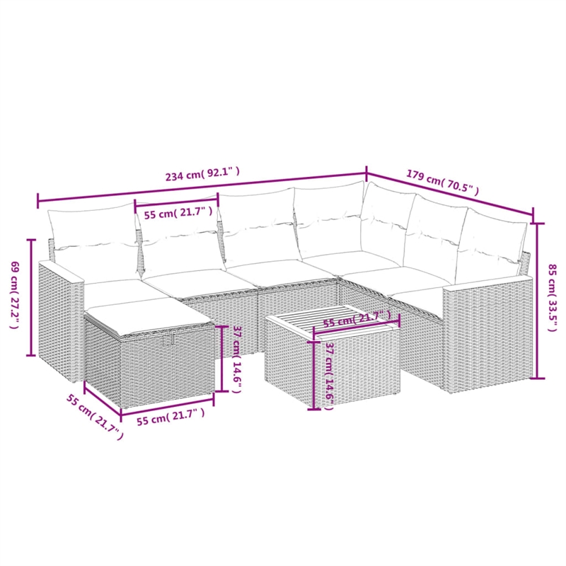 vidaXL 8 Piece Steel Sofa Set in Black