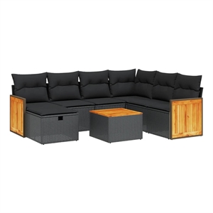 vidaXL 8 Piece Solid Acacia Wood Sofa Set in Black