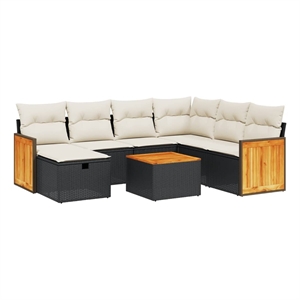 vidaXL 8 Piece Solid Acacia Wood Sofa Set in Black/White/Cream