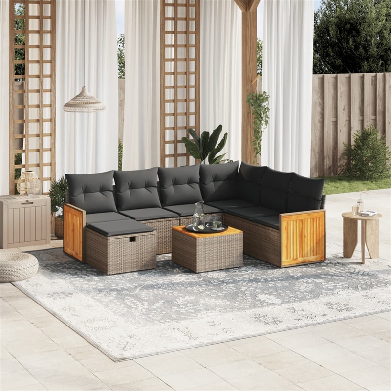 vidaXL 8 Piece Solid Acacia Wood Sofa Set in Gray