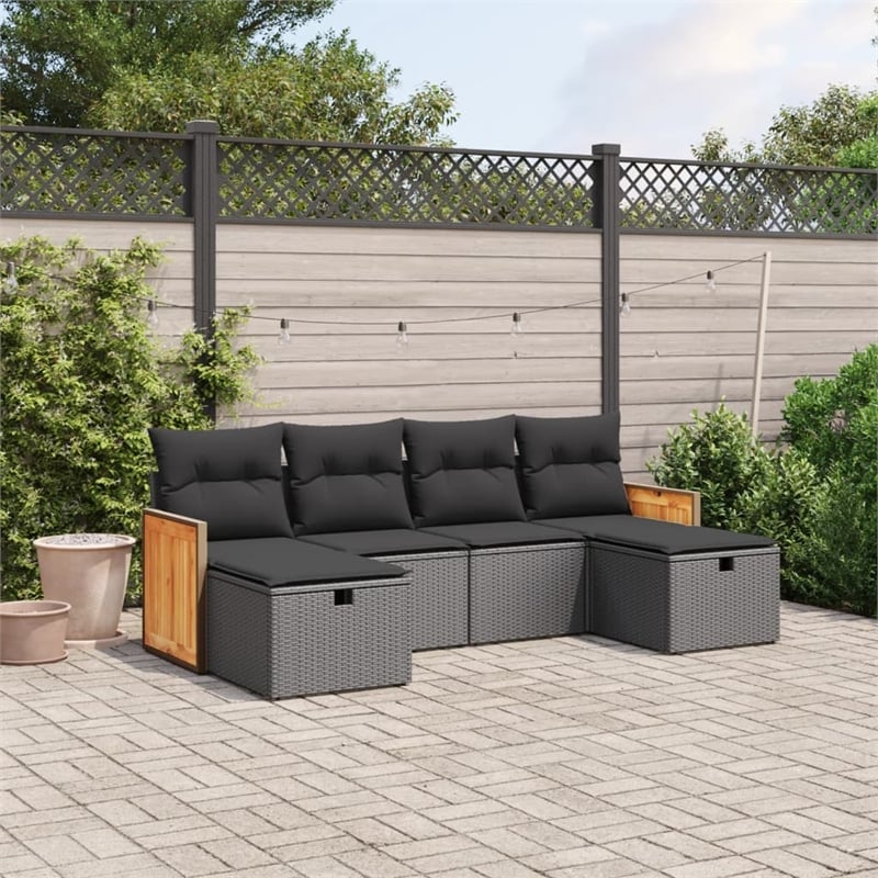 vidaXL 6 Piece Poly Rattan Sofa Set in Black