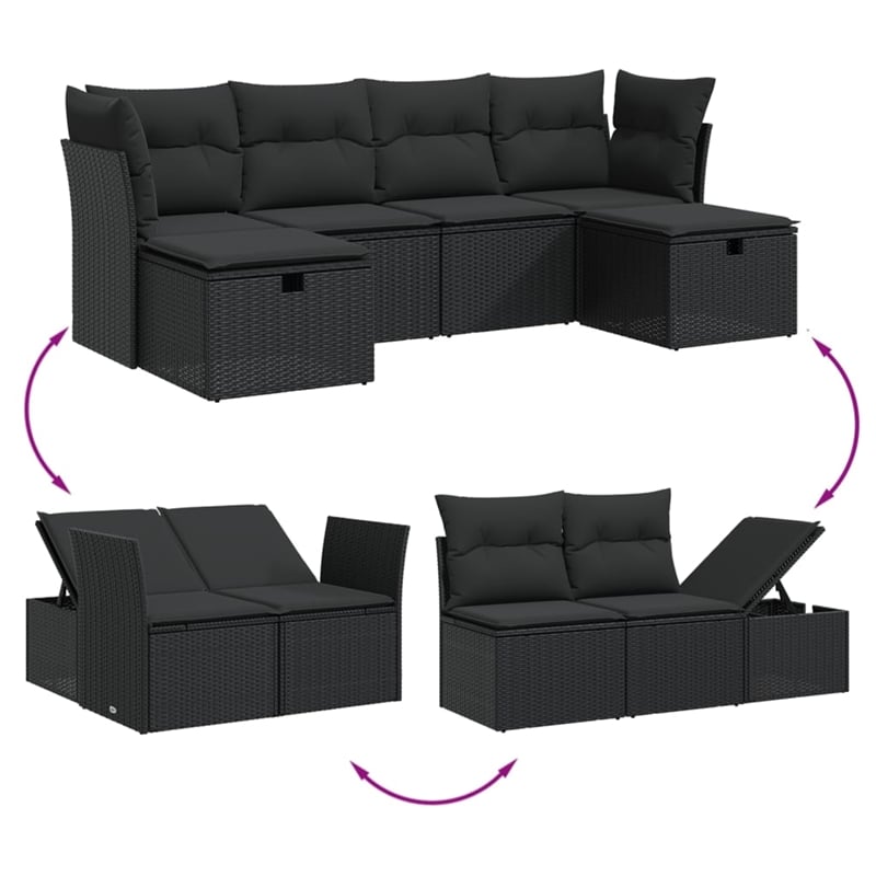 vidaXL 6 Piece Poly Rattan Sofa Set in Black