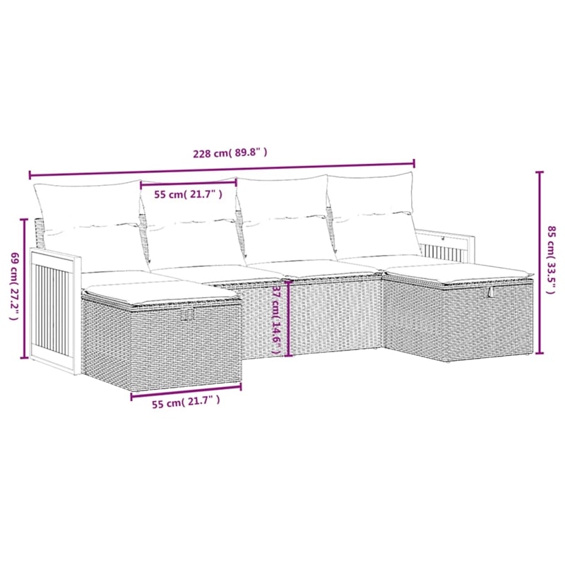 vidaXL 6 Piece Poly Rattan Sofa Set in Black