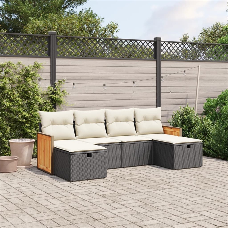 vidaXL 6 Piece Poly Rattan Small Sofa Set in Black