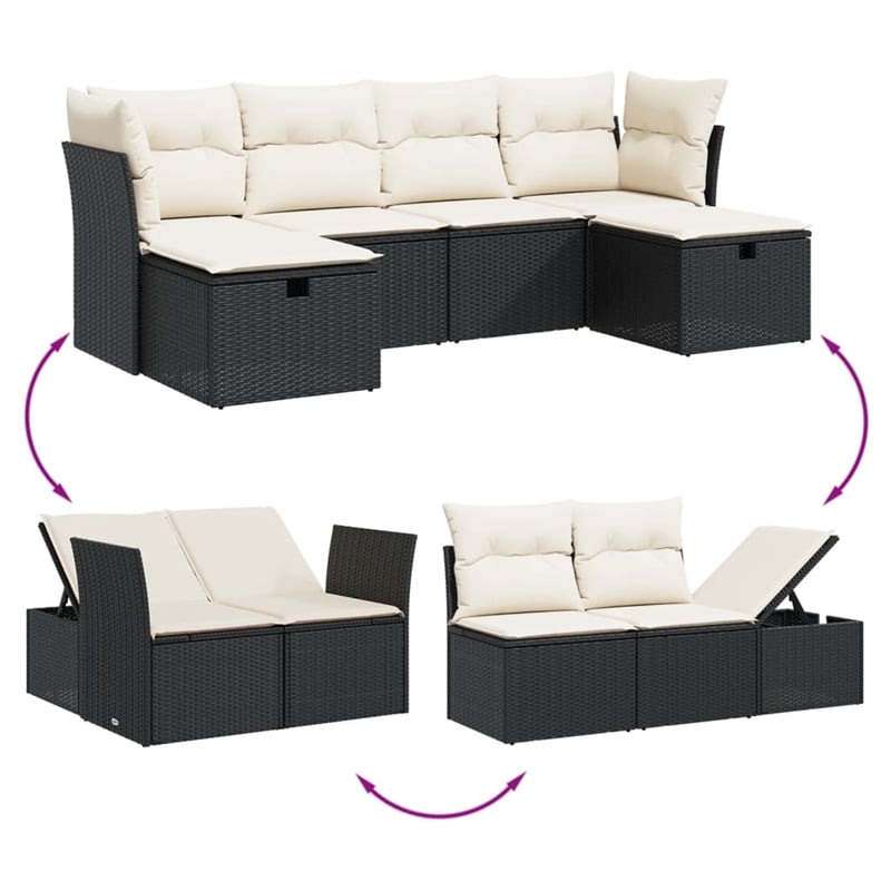 vidaXL 6 Piece Poly Rattan Small Sofa Set in Black