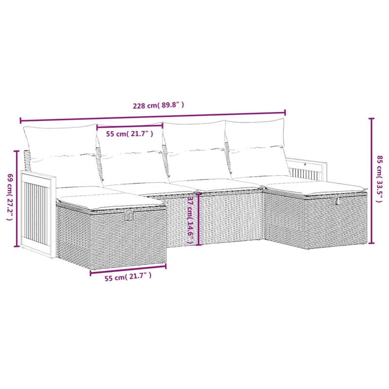 vidaXL 6 Piece Poly Rattan Small Sofa Set in Black