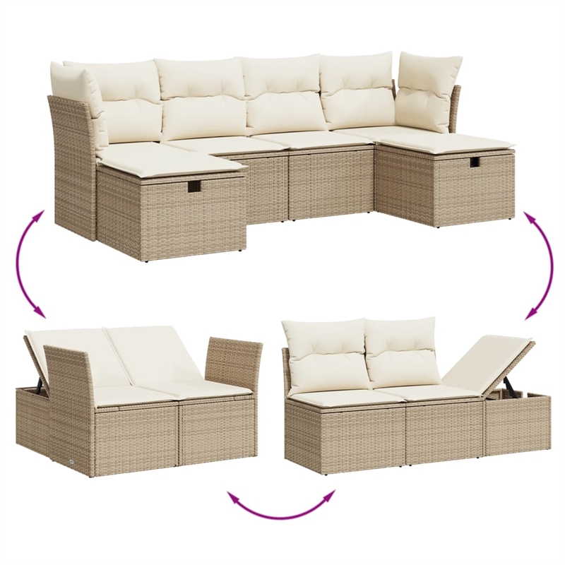 vidaXL 6 Piece Steel Sofa Set in Beige