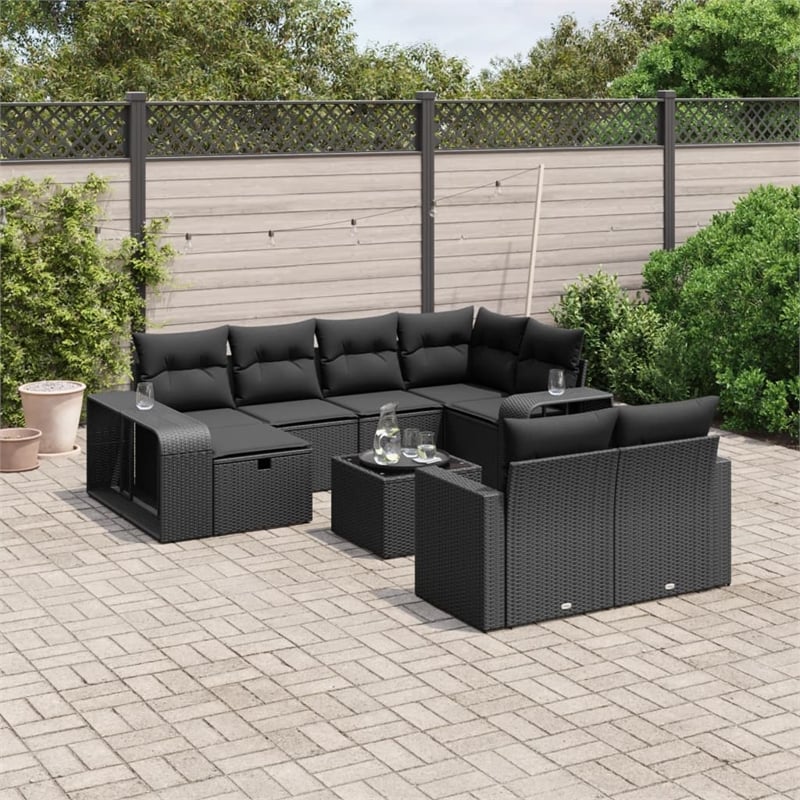 vidaXL 11 Piece Poly Rattan Small Sofa Set in Black