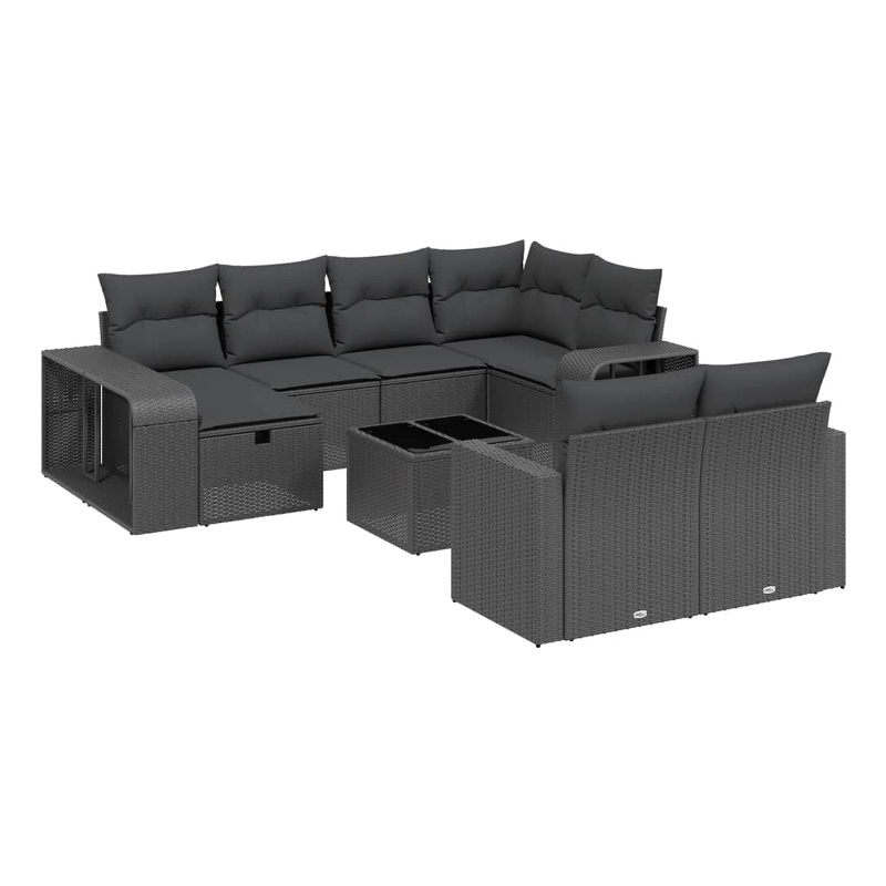 vidaXL 11 Piece Poly Rattan Small Sofa Set in Black