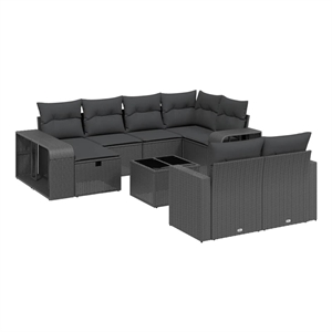 vidaXL 11 Piece Poly Rattan Small Sofa Set in Black